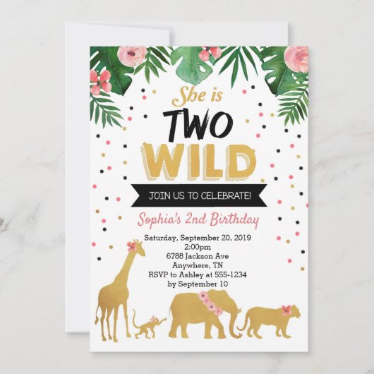 Twee Wild Safari 2e verjaardag Uitnodiging (Voorkant)