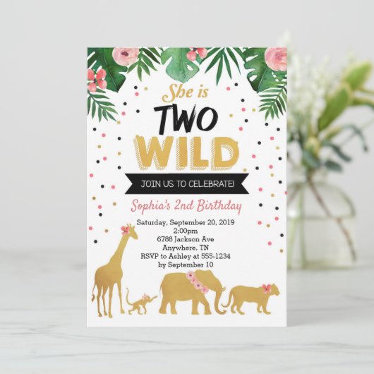 Twee Wild Safari 2e verjaardag Uitnodiging (Staand voorkant)