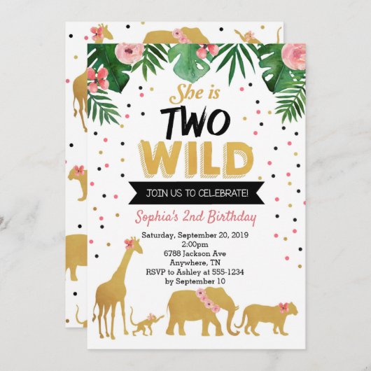 Twee Wild Safari 2e verjaardag Uitnodiging (Voorkant / Achterkant)