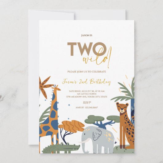TWEE Wild Safari 2e verjaardag uitnodiging (Voorkant)