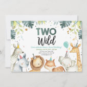 Twee Wild Safari Animals Boy Birthday Uitnodiging (Voorkant)