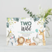 Twee Wild Safari Animals Boy Birthday Uitnodiging (Staand voorkant)