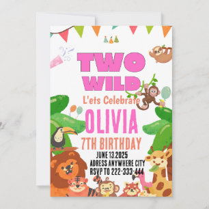 Twee Wild Safari Animals Girl's 2e verjaardag Kaart