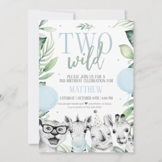 Twee Wild Safari Birthday Uitnodiging voor een jon (Voorkant)