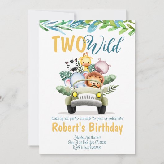 Twee Wild Safari Boy Birthday Uitnodiging (Voorkant)
