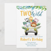 Twee Wild Safari Boy Birthday Uitnodiging (Voorkant / Achterkant)