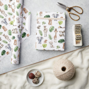 Twee Wild Safari dieren Theme Boy 2e verjaardag Cadeaupapier