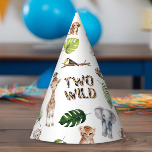 Twee Wild Safari dieren Theme Boy 2e verjaardag Feesthoedjes