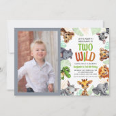 Twee Wild Safari Dierenfoto Kind's 2e Verjaardag Kaart (Voorkant)