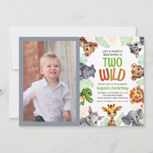 Twee Wild Safari Dierenfoto Kind's 2e Verjaardag Kaart (Voorkant)