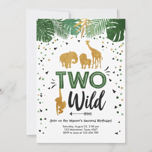 Twee Wild Safari Gold Boy Dieren Verjaardagsfeest Kaart (Voorkant)