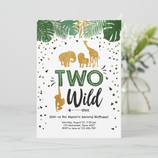 Twee Wild Safari Gold Boy Dieren Verjaardagsfeest Kaart (Staand voorkant)