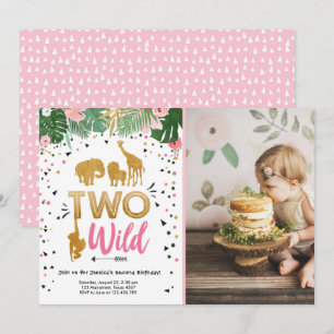 Twee Wild Safari Gold Girl Diers Birthday Party Kaart