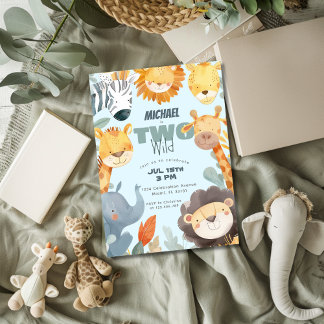 Twee Wild Safari Jongens 2e Tweede Blauwe Verjaard Kaart