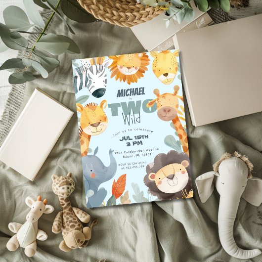 Twee Wild Safari Jongens 2e Tweede Blauwe Verjaard Kaart