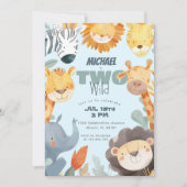 Twee Wild Safari Jongens 2e Tweede Blauwe Verjaard Kaart (Voorkant)