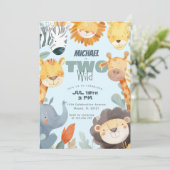 Twee Wild Safari Jongens 2e Tweede Blauwe Verjaard Kaart (Staand voorkant)