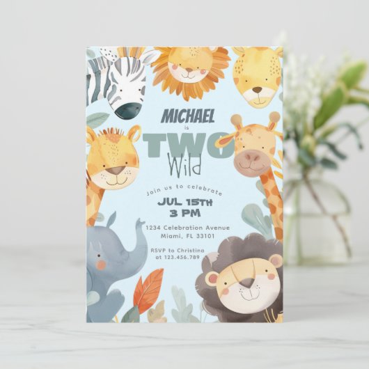 Twee Wild Safari Jongens 2e Tweede Blauwe Verjaard Kaart (Staand voorkant)