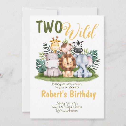 Twee Wild Safari Kids Birthday Uitnodiging (Voorkant)