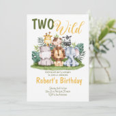 Twee Wild Safari Kids Birthday Uitnodiging (Staand voorkant)