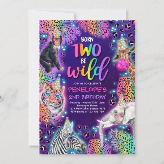 Twee Wild Safari Neon Rainbow Cheetah Birthday Kaart (Voorkant)
