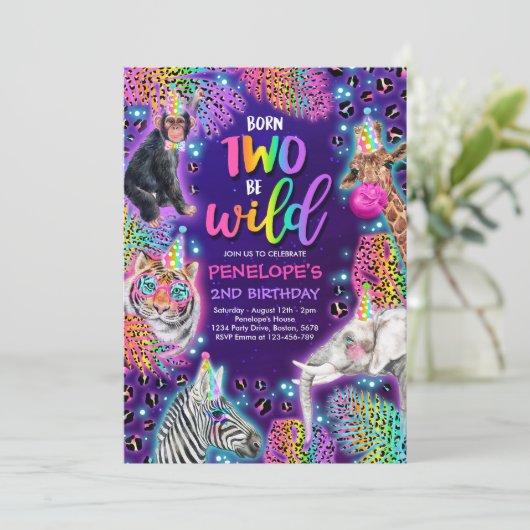 Twee Wild Safari Neon Rainbow Cheetah Birthday Kaart (Staand voorkant)