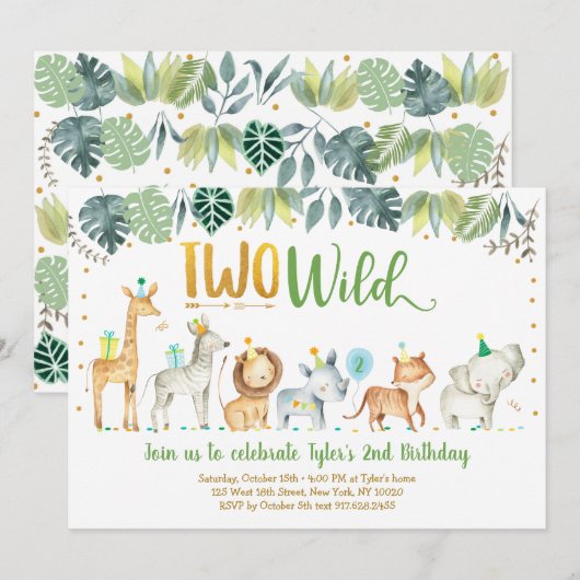 Twee Wild Safari Oerwoud Birthday Kaart (Voorkant / Achterkant)