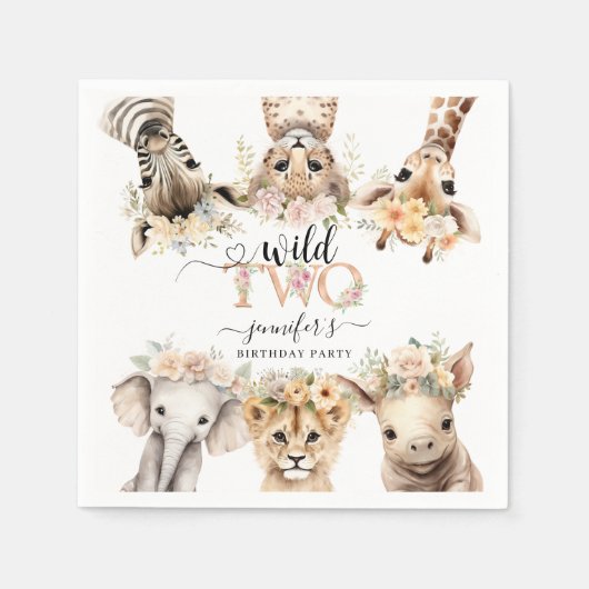 Twee Wild Safari Oerwoud Meisje 2e Verjaardags Ser Servet (Voorkant)