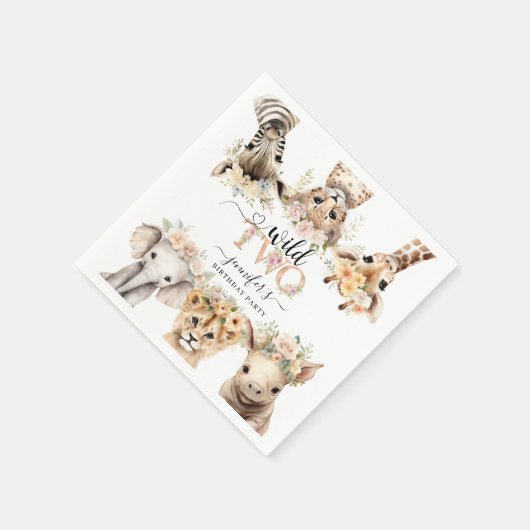 Twee Wild Safari Oerwoud Meisje 2e Verjaardags Ser Servet (Hoek)