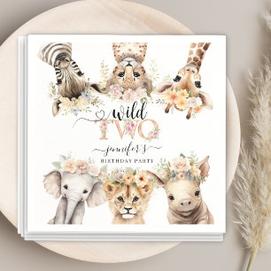 Twee Wild Safari Oerwoud Meisje 2e Verjaardags Ser Servet
