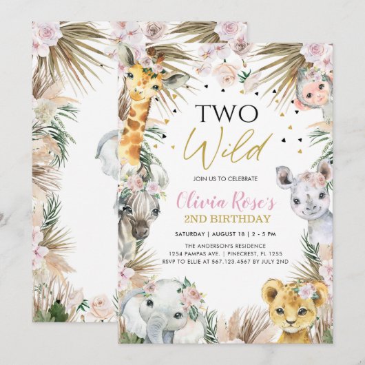 TWEE WILD Safari Pampas Grass Animals 2e verjaarda Kaart (Voorkant / Achterkant)