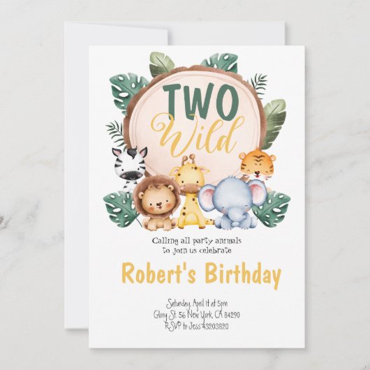 Twee Wild Safari Party Birthday Uitnodiging (Voorkant)