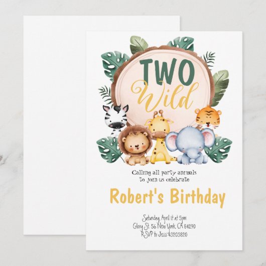 Twee Wild Safari Party Birthday Uitnodiging (Voorkant / Achterkant)