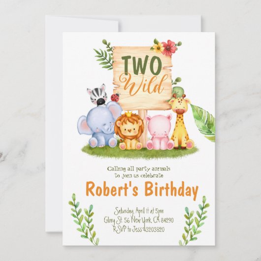 Twee Wild Safari Party Birthday Uitnodiging (Voorkant)