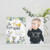 Twee Wild Safari Party Dieren Jongen Tweede Verjaa Kaart (Staand voorkant)