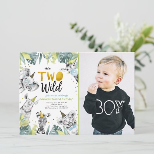 Twee Wild Safari Party Dieren Jongen Tweede Verjaa Kaart (Staand voorkant)