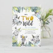 Twee Wild Safari Party Dieren Jongen Tweede Verjaa Kaart (Staand voorkant)