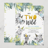 Twee Wild Safari Party Dieren Jongen Tweede Verjaa Kaart (Voorkant / Achterkant)