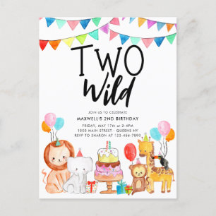 TWEE WILD Safari Party Dieren Kinder 2e Verjaardag Briefkaart