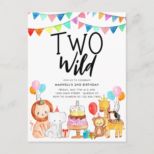 TWEE WILD Safari Party Dieren Kinder 2e Verjaardag Briefkaart (Voorkant)