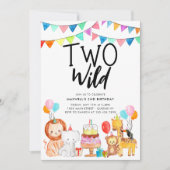 TWEE WILD Safari Party Dieren Kinder 2e Verjaardag Kaart (Voorkant)