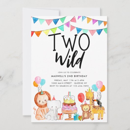 TWEE WILD Safari Party Dieren Kinder 2e Verjaardag Kaart (Voorkant)