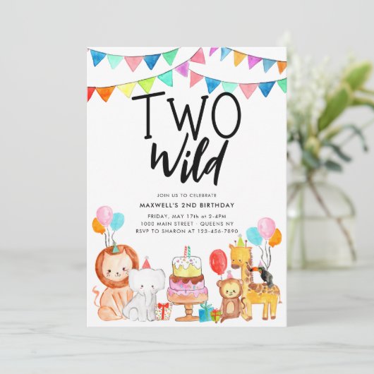 TWEE WILD Safari Party Dieren Kinder 2e Verjaardag Kaart (Staand voorkant)