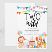 TWEE WILD Safari Party Dieren Kinder 2e Verjaardag Kaart (Voorkant / Achterkant)