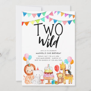TWEE WILD Safari Party Dieren Kinder 2e Verjaardag Kaart