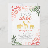 Twee Wild Safari Pink en Gold 2de verjaardag Kaart (Voorkant)