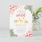 Twee Wild Safari Pink en Gold 2de verjaardag Kaart (Staand voorkant)