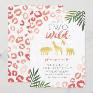 Twee Wild Safari Pink en Gold 2de verjaardag Kaart