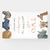 Twee Wild Safari Thema Meisje's 2e Verjaardag Spandoek (Horizontaal)
