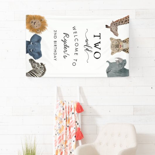 Twee Wild Safari Theme Jongen's 2e verjaardag Bann Spandoek (Insitu)